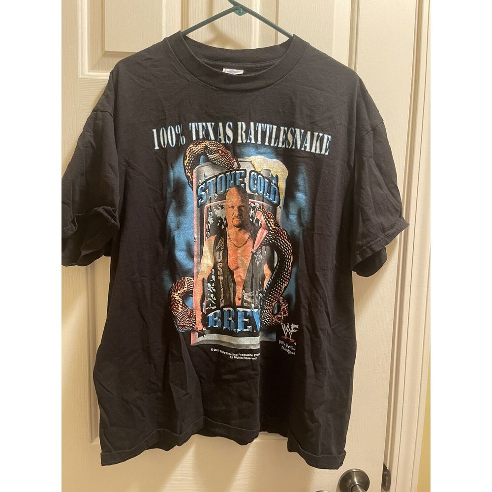 Vtg 2001 WWE WWF Steve Austin Texas Rattlesnake Stone Cold Brew T Shirt Size XL